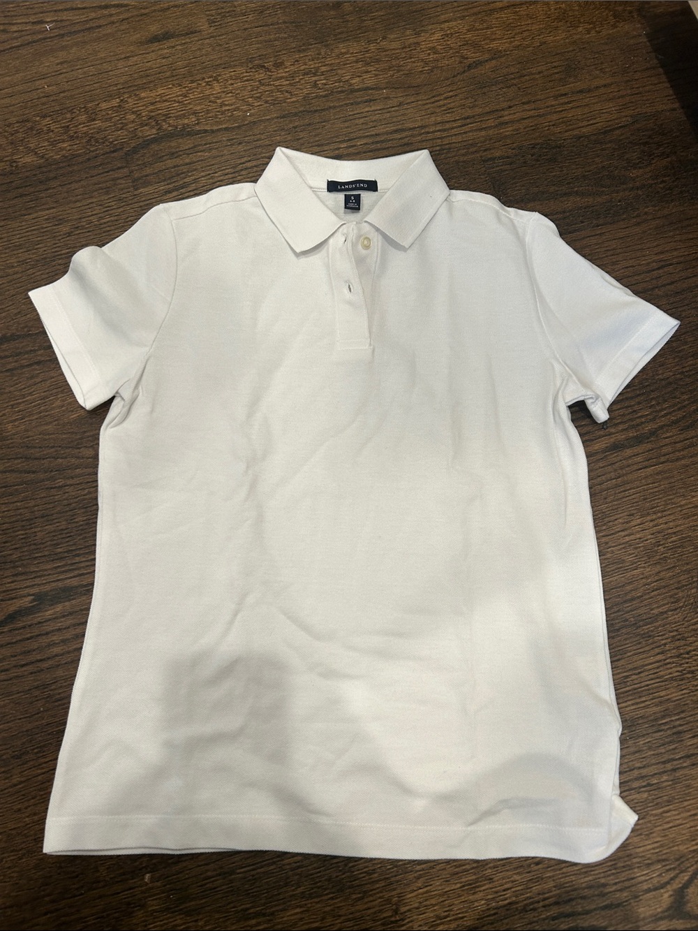 Lands' End White Short-Sleeve Polo size small